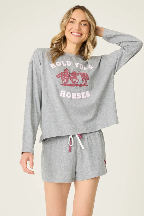 Pj Salvage Hold Your Horses Horse Print PJ Short Set